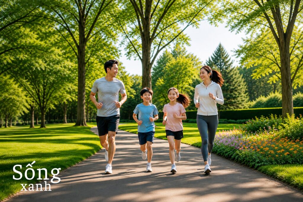 Cả gia đình cùng đón ngày mới giữa không gian xanh thoáng đãng.